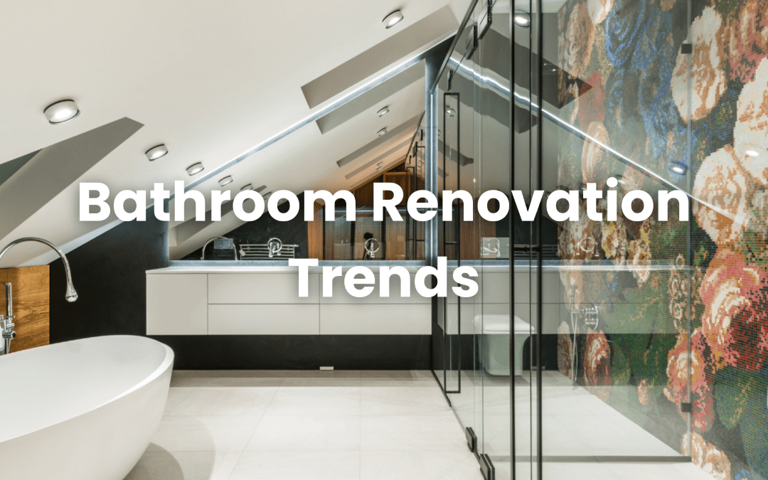 Modern bathroom featuring a colorful mosaic accent wall, floating vanity, glass shower enclosure, and standalone bathtub.