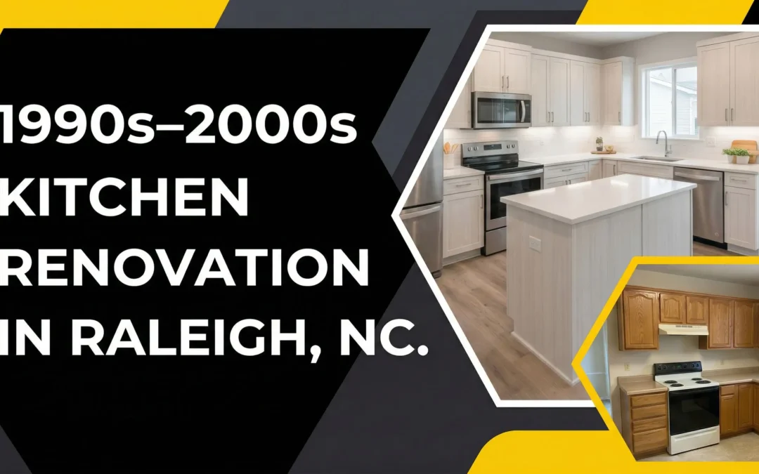 Modern kitchen renovation in Raleigh NC transforming a 1990s–2000s outdated kitchen into a clean contemporary space