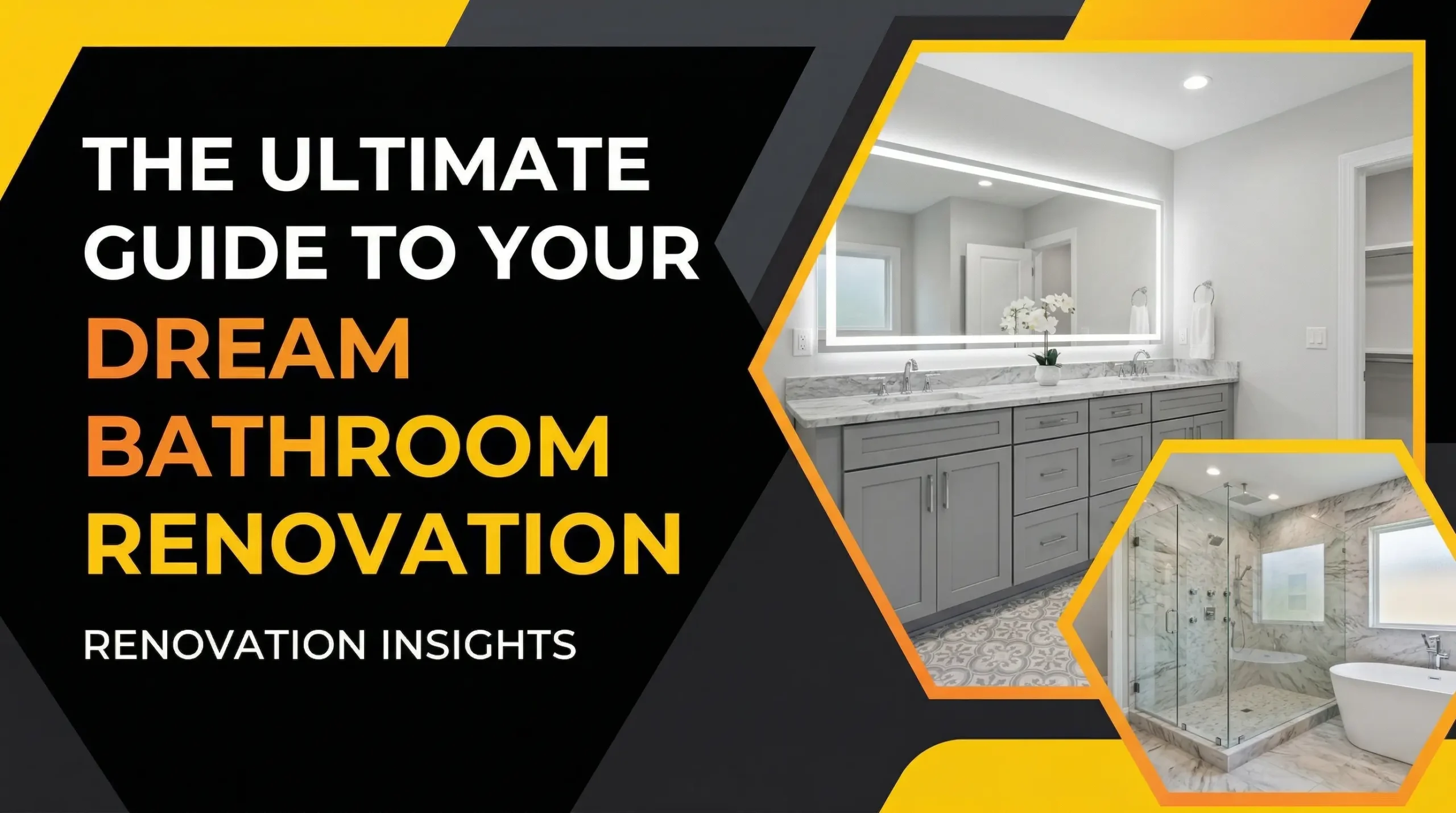 Modern bathroom renovation with walk-in shower, vanity, and tile flooring by DT Renovation