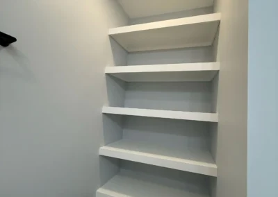 Built in bathroom storage shelves custom remodeling design