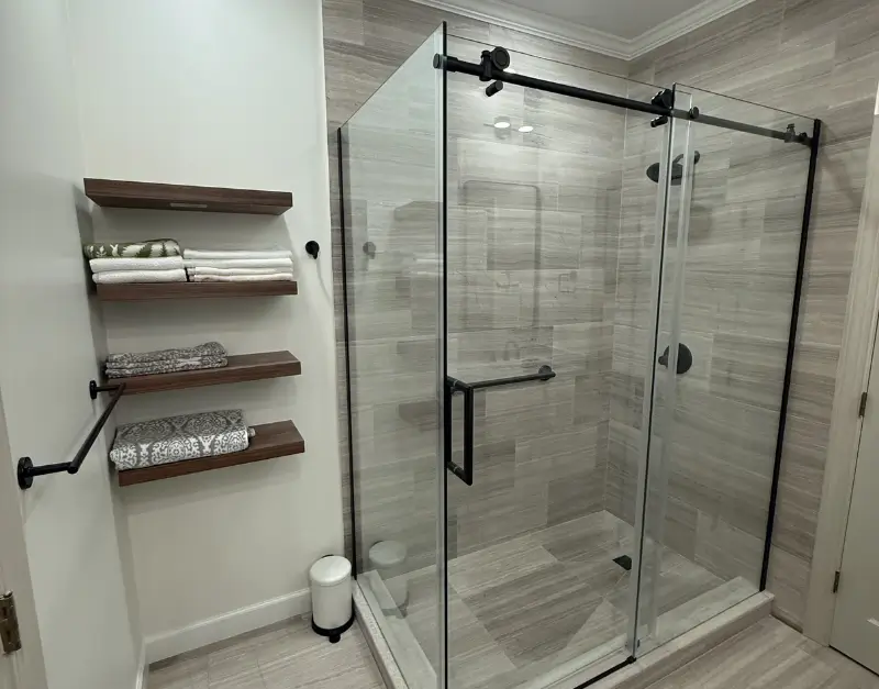 Contemporary Spa Walk-In Shower with Sliding Glass Door