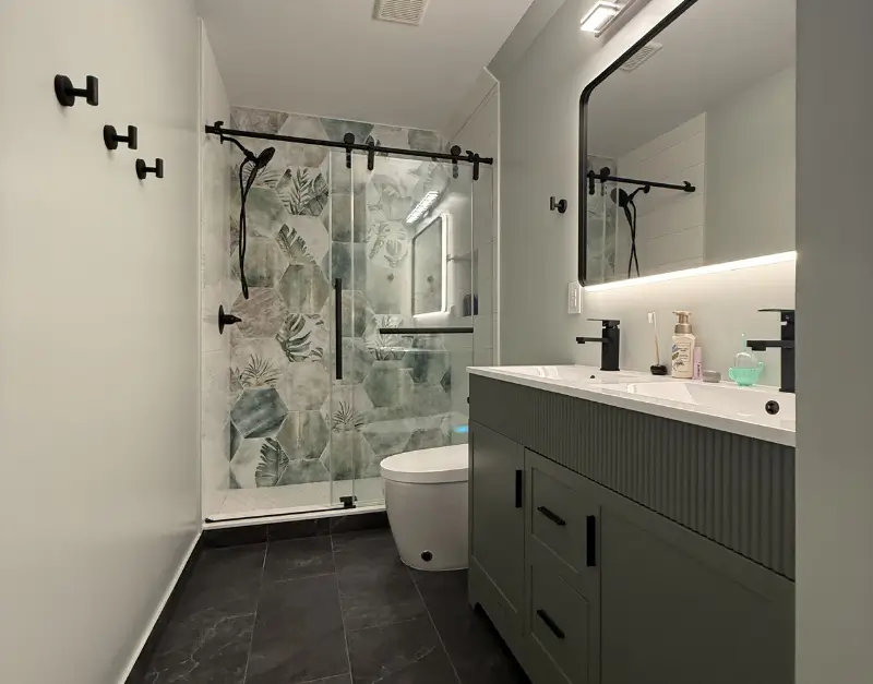 Botanical Accent Walk-In Shower with Sliding Glass Door