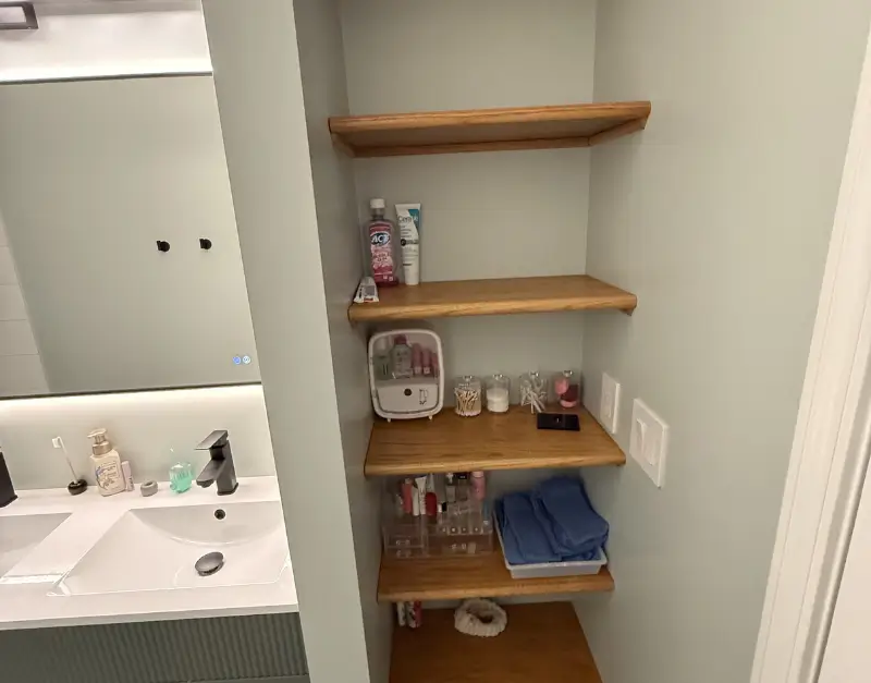 Custom Built-In Wood Bathroom Shelving