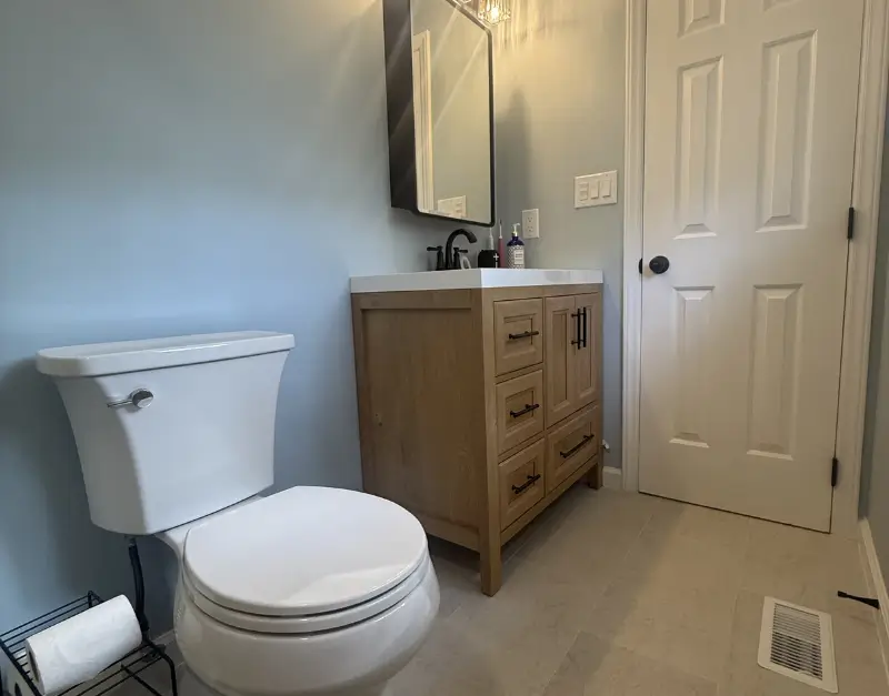 Modern Bathroom Vanity with Natural Wood Cabinetry