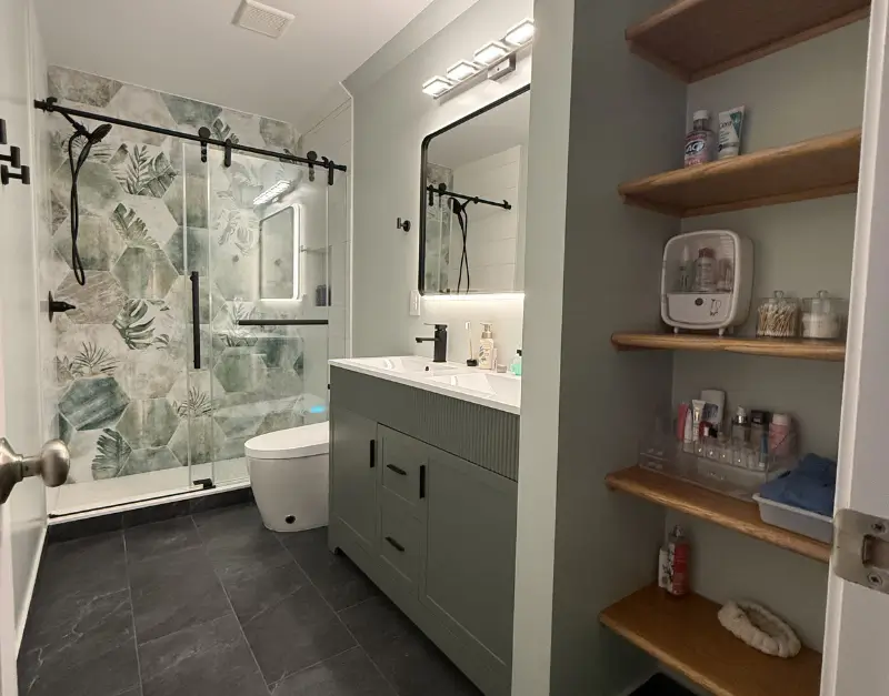 Modern Botanical Bathroom with Custom Vanity